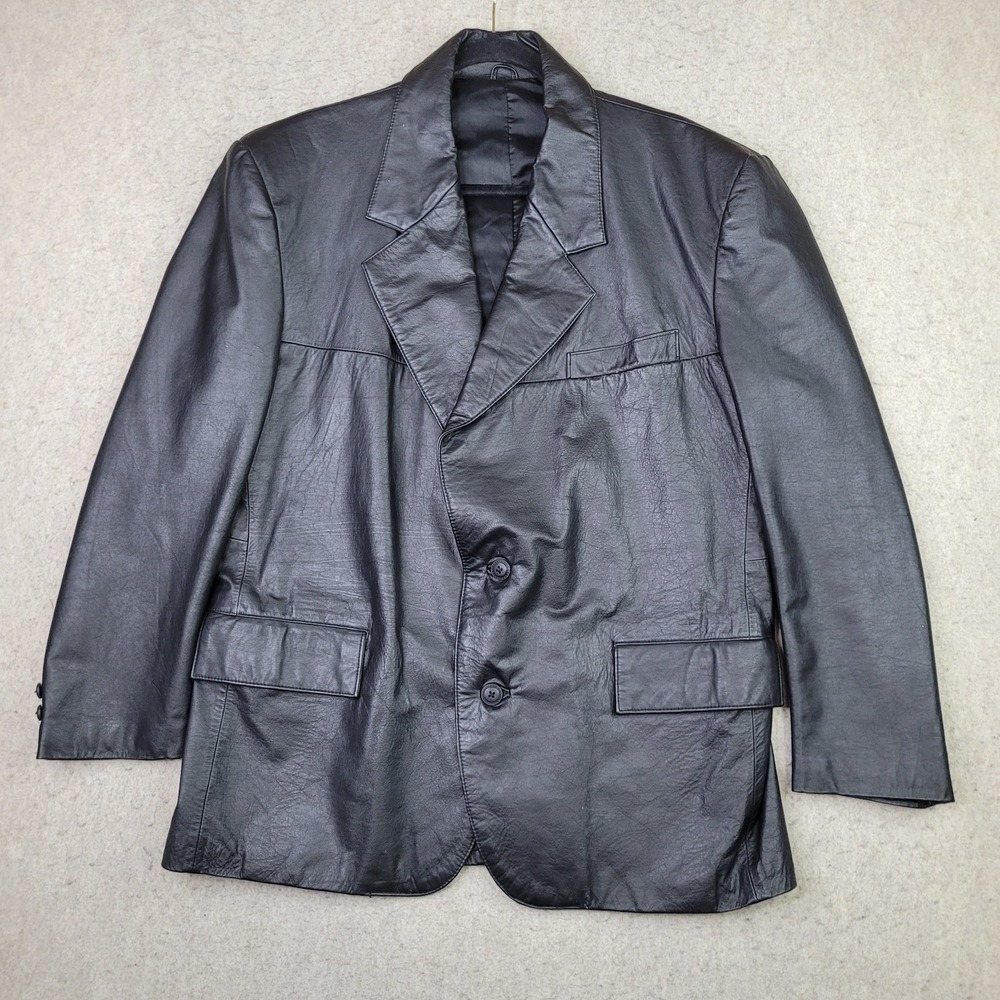 Clipper Mist Blazer Jacket Mens 42R Classic Two Button Pocket Coat Black Leather